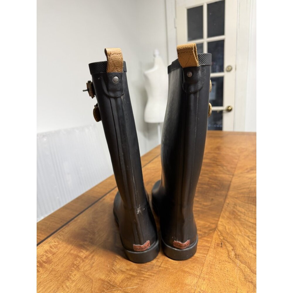 CHOOKA Women’s 9 Black Solid Mid Calf Rubber Rain Boots Wellies Buckles Garden - Picture 4 of 7